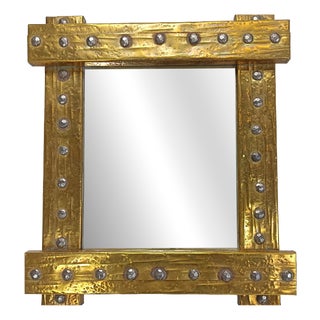 Brutalist Brass Mirror, 1970s For Sale