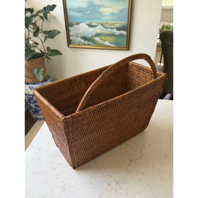 Late 20th Century Woven Rattan Magazine Basket For Sale - Image 5 of 11