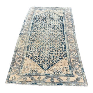 1960s Vintage Persian Blue Color With Cream Field Color Medium Size Rug For Sale