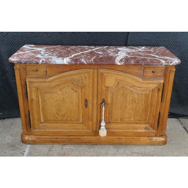 Antique 18th C. French Louis XIV Oak & Marble Hunting Buffet Commode Cabinet For Sale - Image 6 of 15