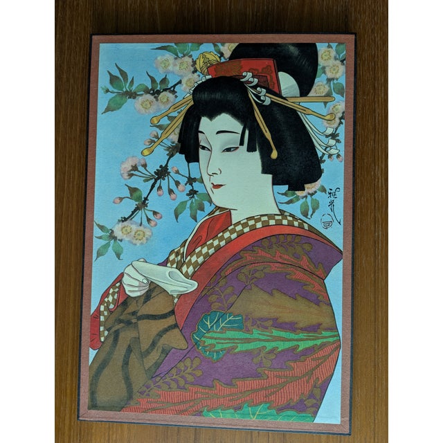 Blue Vintage 1970s Tokyo Kabukiza Theatre "Sukeroku" Shikishi Art Board With Original Stamped Venue Box For Sale - Image 8 of 10