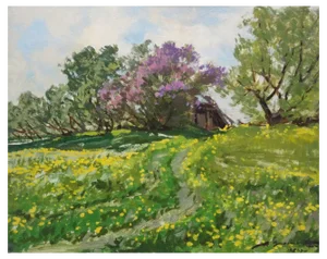 Alfejs Bromults, Dandelions Are Blooming, 1981, Oil on Cardboard