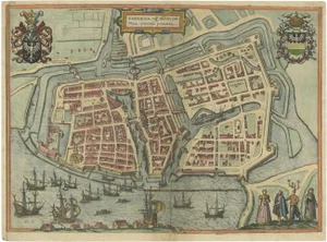 Antique Town Plan of Emden in Germany by Braun & Hogenberg, 1597
