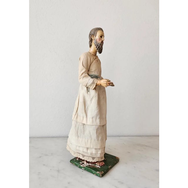 Wood 17th/18th Century Baroque Period Carved Polychrome Santo Altar Statue For Sale - Image 7 of 12