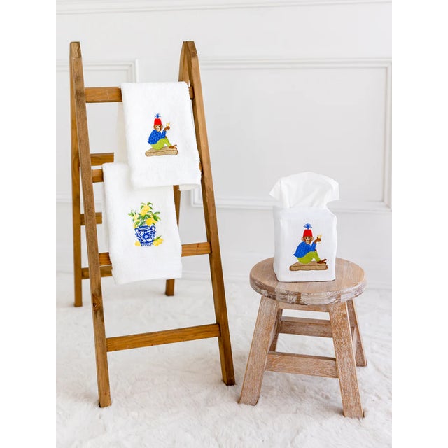 Safari Martini Monkey Terry Guest Towel, Embroidered For Sale - Image 3 of 3