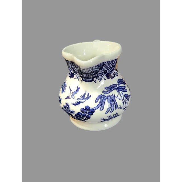 English Vintage Blue & White Willow Churchill Staffordshire England Ironstone Creamer For Sale - Image 3 of 6