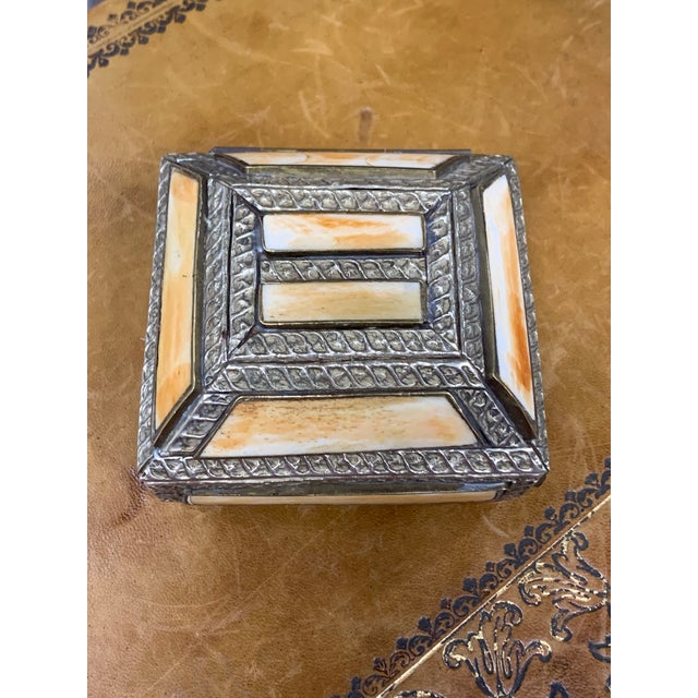 Mid 20th Century Square Moroccan Silver Filigree and Bone Box