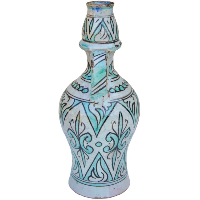 Early 20th Century Handmade Turquoise-Patterned Andalusian Ceramic Art Vase For Sale - Image 4 of 9