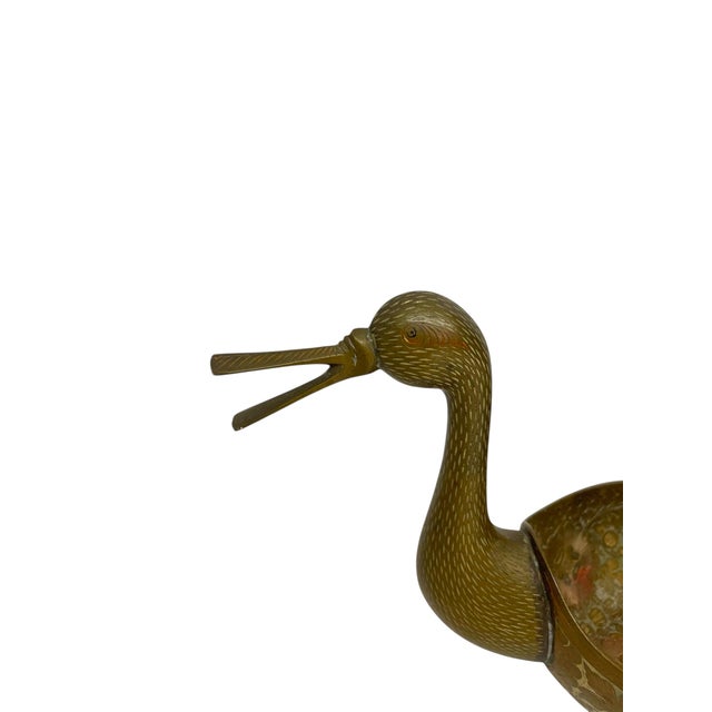 Mid 20th Century Mid-Century Hand-Etched Double Duck Vessel With Floral Inlay For Sale - Image 5 of 10