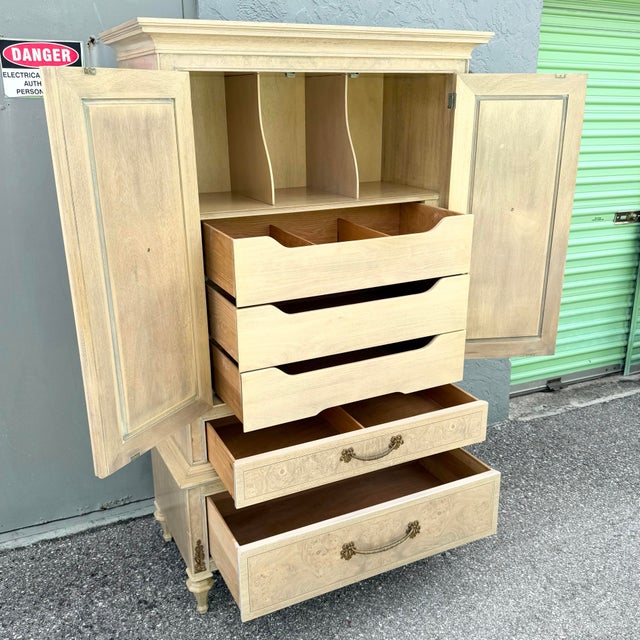 Mid 20th Century Vintage French Provincial Burlwood Armoire by Detroit Furniture For Sale - Image 5 of 11