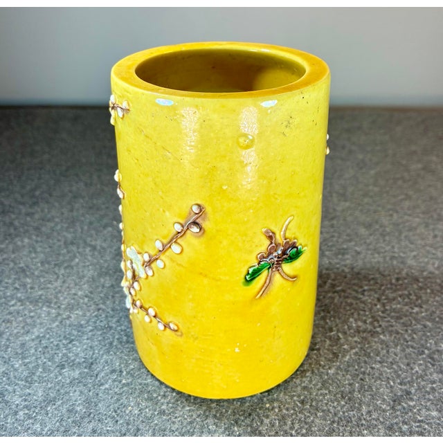 Antique Chinese Yellow Glazed Cylindrical Brushpot For Sale - Image 4 of 6