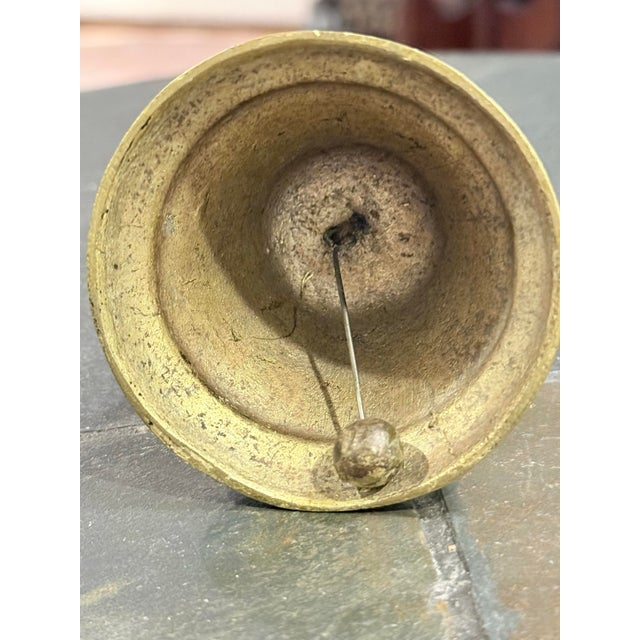 Tribal Vintage 1960s Solid Brass Bell – Pre-Columbian Andean Inca Inspired Figural Handle – 5” For Sale - Image 3 of 4