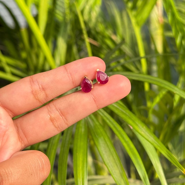 14k Gold Fine 2.1 Ct Ruby Prong Set Solitaire Studs for Mom by VRJewels- A Pair For Sale - Image 11 of 14