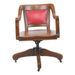 Early 20th Century Quarter Sawn Oak Swivel Office Chair For Sale