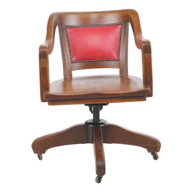 Early 20th Century Quarter Sawn Oak Swivel Office Chair For Sale