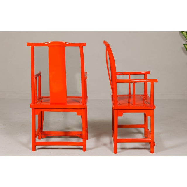 "The Lava Chair", Yoke Back Armchairs with Custom Deep Orange Lacquer - A Pair For Sale - Image 9 of 12