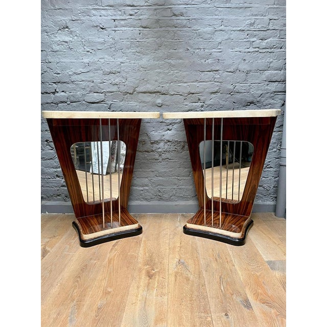 Italian Mirrored and Lacquered Goatskin Console Tables, 1950, Set of 2 For Sale - Image 3 of 17