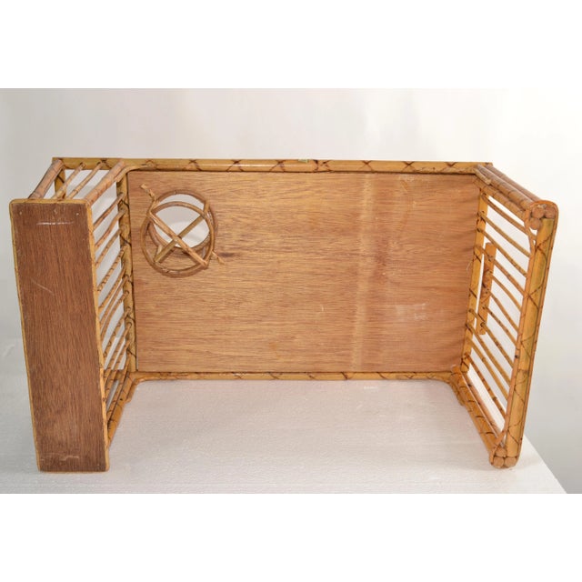 1970s Bohemian Handwoven Reed Caning Bamboo Breakfast Bed Tray Table Cup Book Holder For Sale - Image 10 of 12