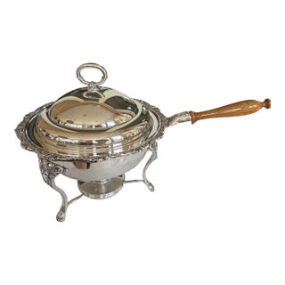 Vintage Crescent No. 549 Silver Plate Chafing Dish With Warming Stand, Lion Paw Feet & Hardwood Handle For Sale