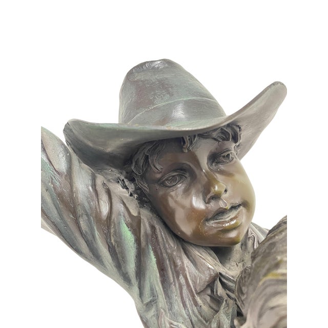 Wood 1980s Monumental Signed Bronze Figurative Sculpture of Children by J. Davidson on Marble & Rosewood Pedestal For Sale - Image 7 of 15