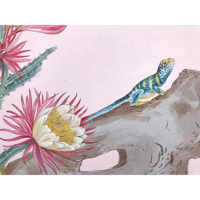 Textile "Sonoran Oasis" Desert Owl Painting in the Chinoiserie Style by Allison Cosmos For Sale - Image 7 of 9