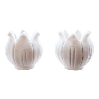 Carved Carrera Marble Tulip Votive/Set 2 For Sale