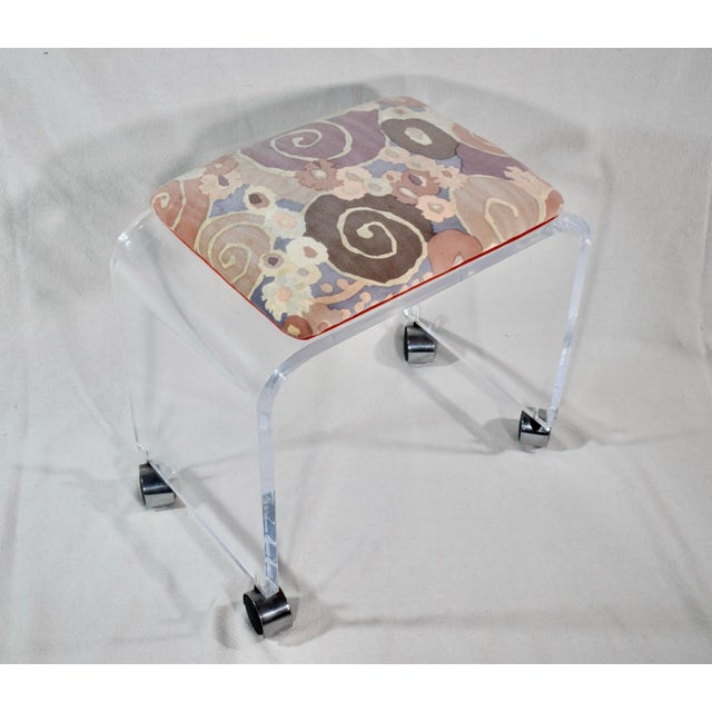 Textile 1970's Lucite Waterfall Bench / Stool in Jack Lenore Larsen Velvet For Sale - Image 7 of 11