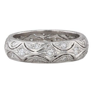 Vintage Diamond Wedding Anniversary Band Platinum Size 6.25 Stackable Ring For Sale