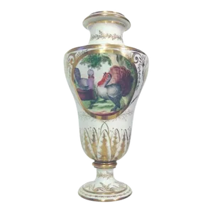 Early 19th Century Porcelain Vase or Urn Decorated with Courting Turkeys and Chickens 1800