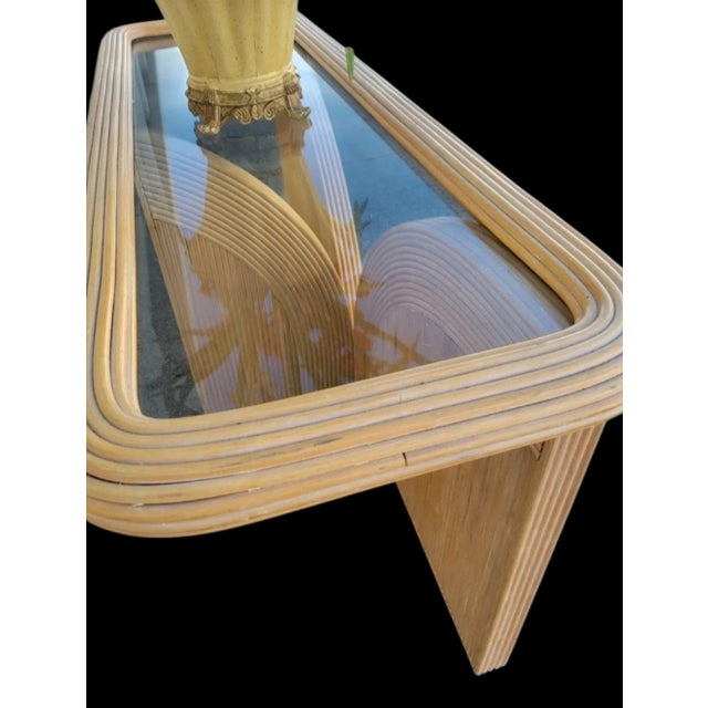 Vintage Gabriella Crespi Style Arched Pencil Reed Glass Top Mid Century Console Table For Sale - Image 10 of 11
