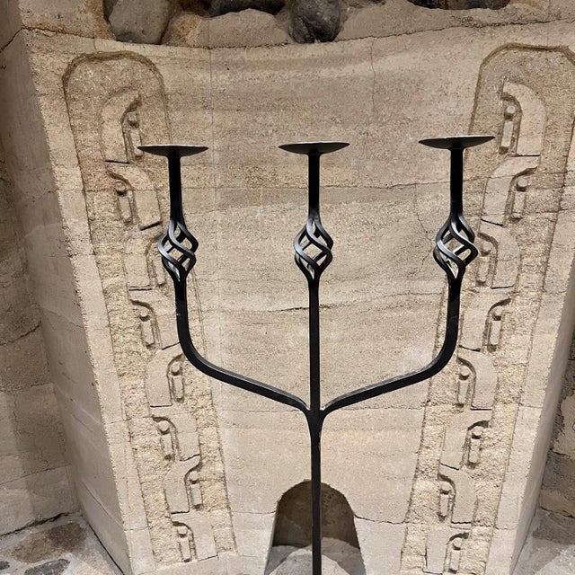 Mid 20th Century Decorative Rustic Iron Candelabra Floor Candle Stand For Sale - Image 5 of 8