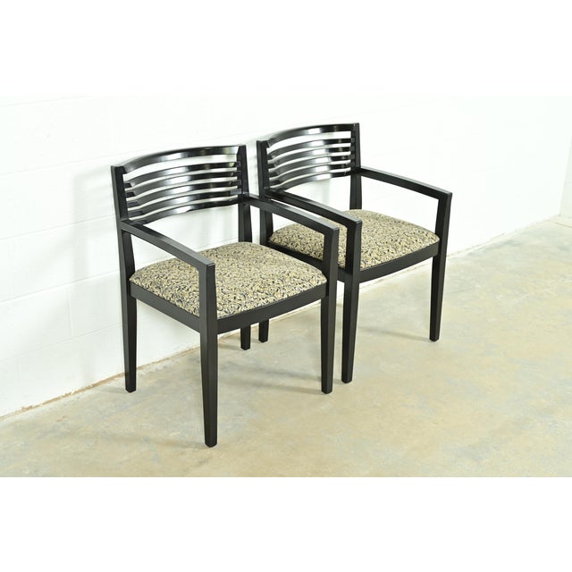 Knoll Knoll Postmodern Black Lacquered Ricchio Armchairs, Pair For Sale - Image 4 of 15