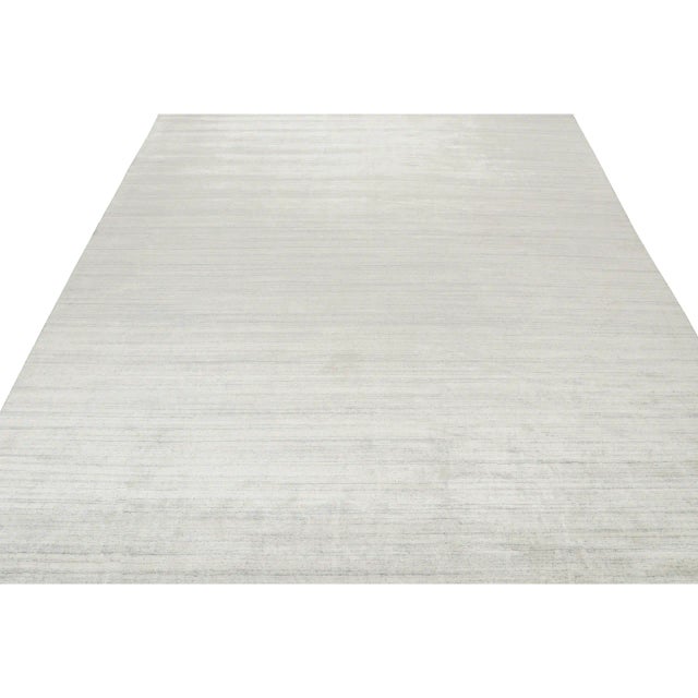 Contemporary 2010s Rug & Kilim’s Contemporary Rug in Textural Silver, Off-White and Blue Striae For Sale - Image 3 of 7