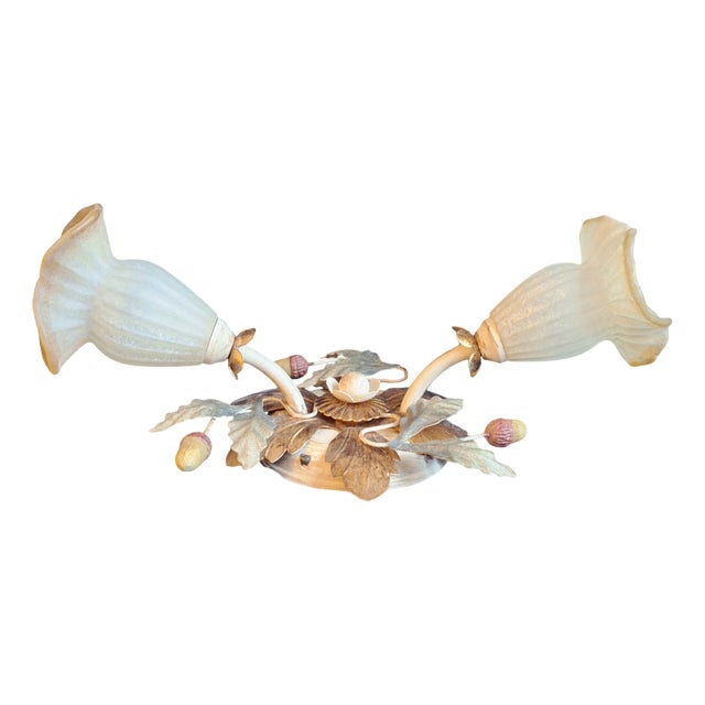 Florentine Wall Lamp with Colored Metal Mount and Glass Shades by Renzo Del Ventisette, 1980s For Sale