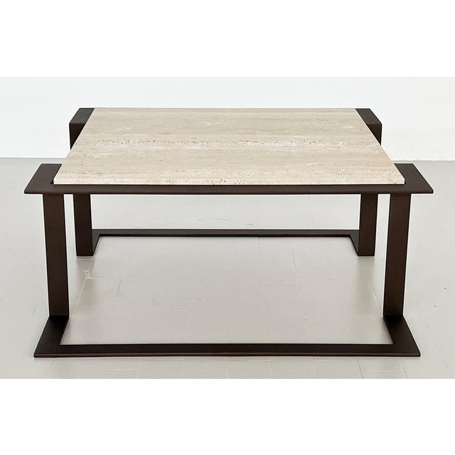 Mid-Century Italian Coffee Table in Travertine and Marble with Metal Base, 1970 For Sale - Image 14 of 18