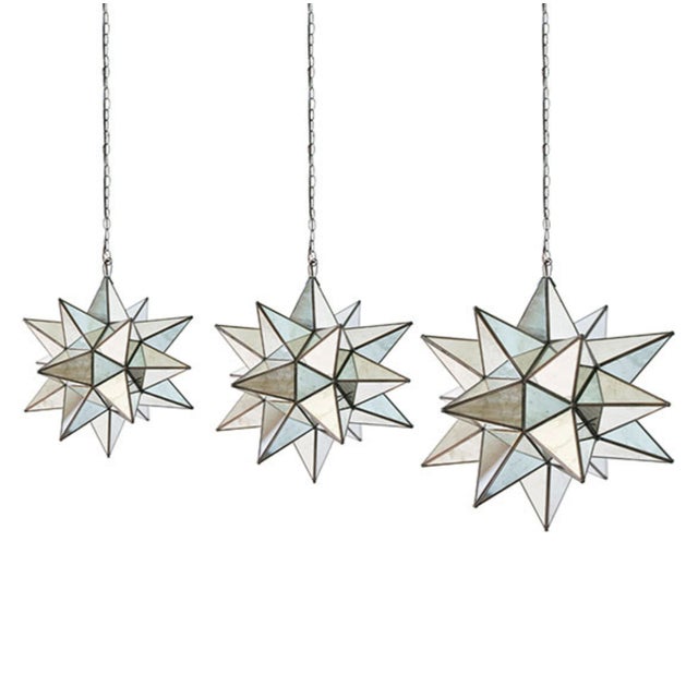 Worlds Away Matthew Izzo Home 20" Antique Mirror Moravian Star Pendant Light With Oxidized Metal Trim For Sale - Image 4 of 6