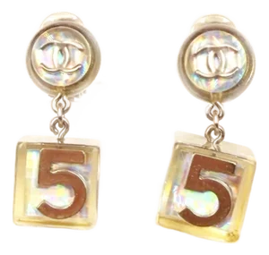Chanel Vintage Silver CC Iridescent Dice 5 Dangle Clip on Earrings, A Pair