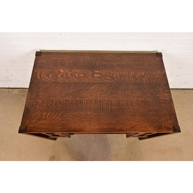 Brown Stickley Brothers Style Antique Mission Oak Arts & Crafts Desk With Built-in Bookcases, Circa 1900 For Sale - Image 8 of 11