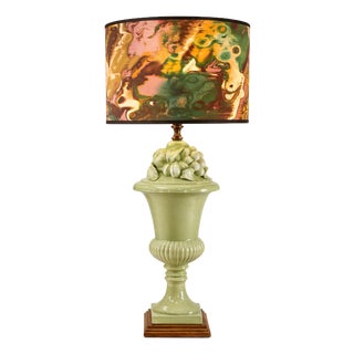 Table Lamp with Green Fruits from Manises, 1950s For Sale