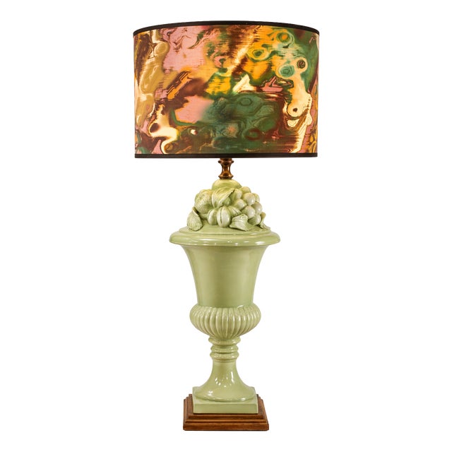 Table Lamp with Green Fruits from Manises, 1950s For Sale
