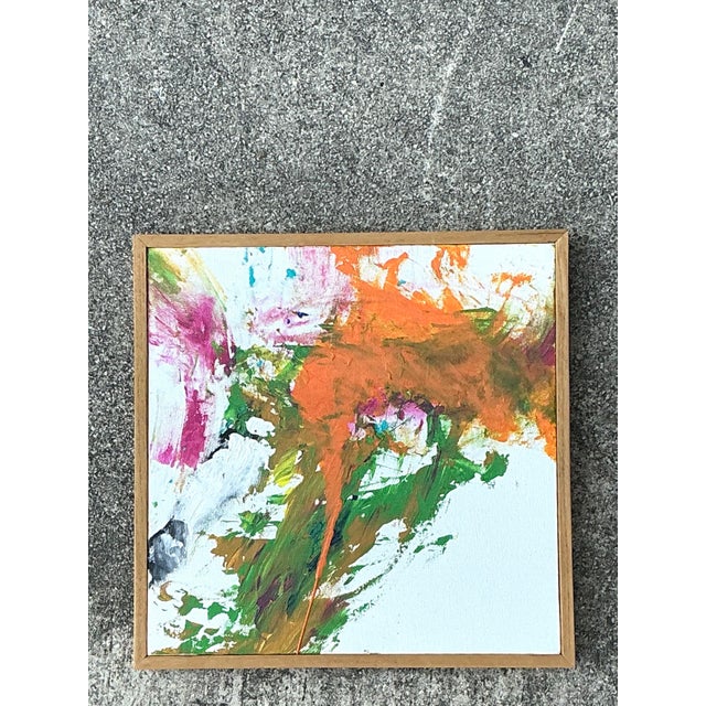 Orange Vintage Original Abstract Oil on Canvas For Sale - Image 8 of 12