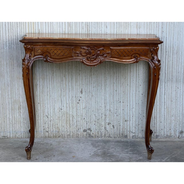 20th French Century Marble Top Walnut Console Table With Drawer For Sale In Miami - Image 6 of 13