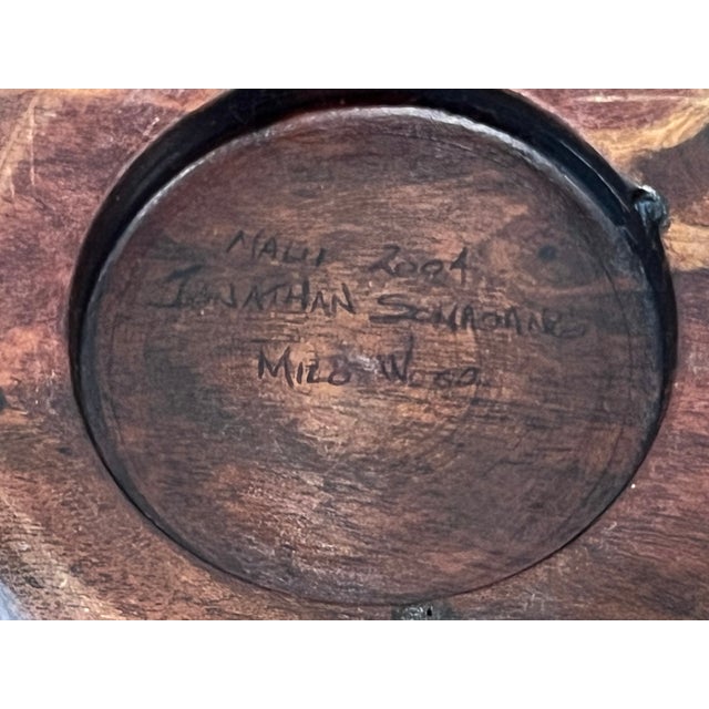 2000 - 2009 Natural Edge Milo Wood Centerpiece Bowl Hawaii 13"l X 8"h Signed For Sale - Image 5 of 9