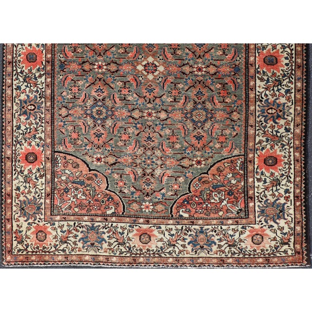 Measures: 4'7 x 6'3 Antique Persian Malayer Rug with Teal Field and Coral Spandrel Design. Keivan Woven Arts/...