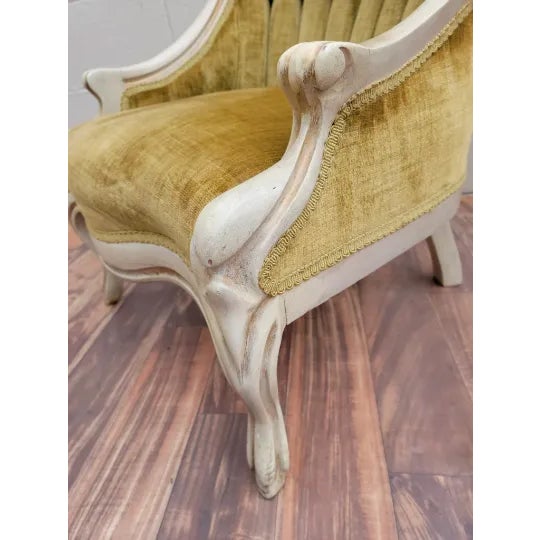 Hollywood Regency French Carved Tufted Back Lounge Chairs - Pair For Sale - Image 4 of 11