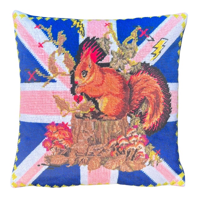 Velvet "Punk Squirrel" Feather Down Pillow, Custom, Original For Sale