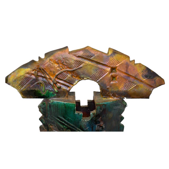 Signed Raku Pottery Abstract Sculptural Art Vase For Sale - Image 9 of 13