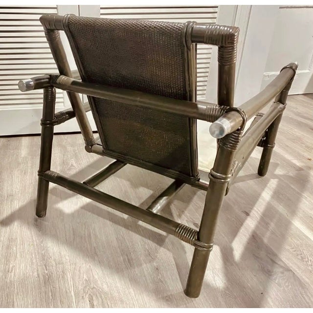 1950s Ficks Reed Rattan Campaign Style Far Horizons Lounge Chair & Ottoman by John Wisner For Sale In New York - Image 6 of 12