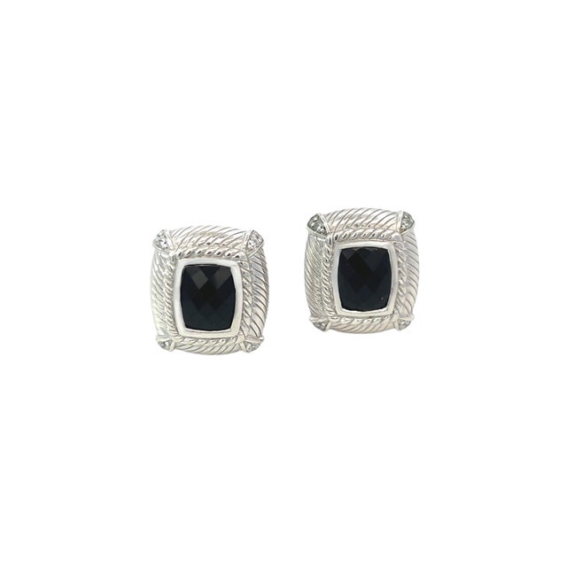 1990s Judith Ripka Estate Onyx Omega Back Earrings Sterling Silver 14 Grams, A Pair For Sale - Image 9 of 12