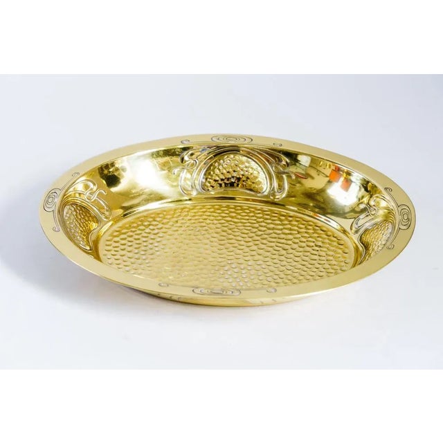 Hammered Jugendstil fruit bowl vienna around 1910s Brass polished and stove enameled